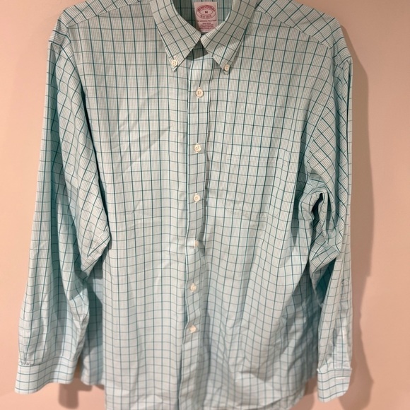 Brooks Brothers Classic Fit Medium Non-Iron Blue Windowpane Dress Shirt - Picture 6 of 7